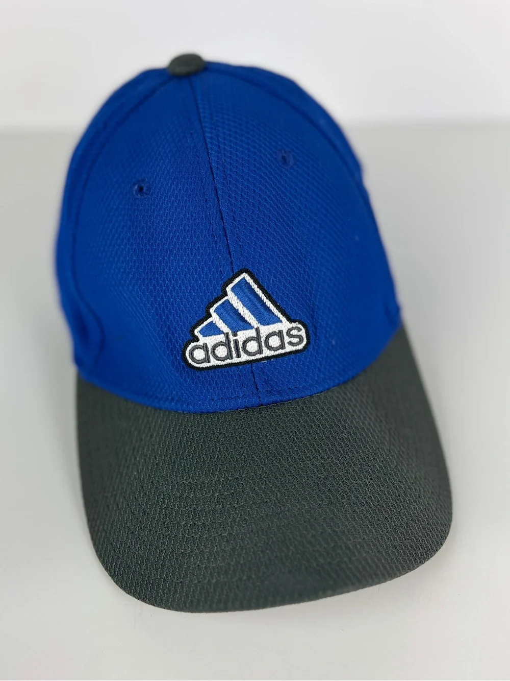 Adidas Climalite A-Flex Fitted Youth Hat Baseball Cap Embroidered Logo Blue Gray